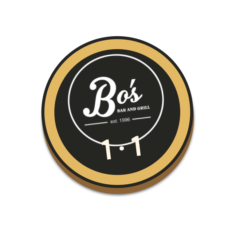 The Bo’s logo printed on the gold-rimmed Coaster Club playing piece